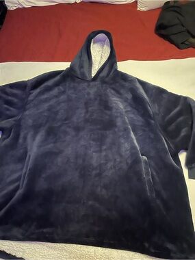 Men's Plush Hooded Sherpa Pullover Jacket - Navy-